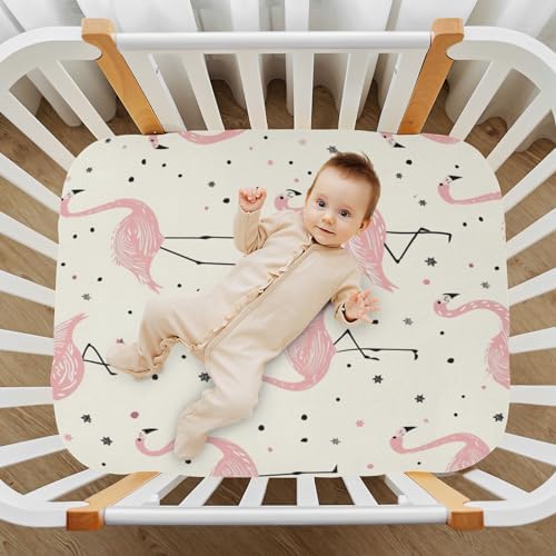 SUABO Summer Pink Flamingo Crib Sheets for Baby and Toddler