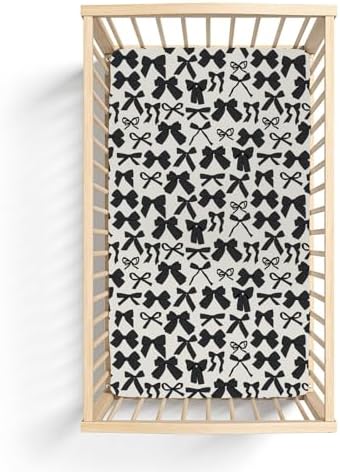 Black Bows Crib Sheets - 52x28 Soft Stretchy Fitted Mattress Cover
