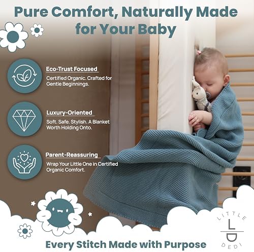 Little Dedi 100 Organic Cotton Swaddling Blanket - Smoke Blue 30x40
