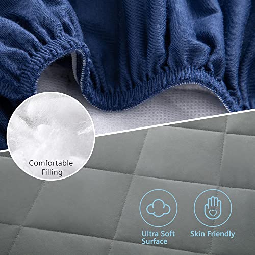 TILLYOU Pack n Play Sheets Pad 2 Pack - Thick Soft Gray Navy
