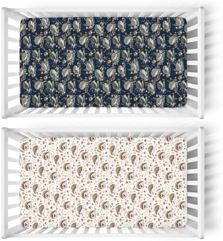 Cute Hedgehogs Crib Sheets 2 Pack - Soft Snug Fitted 52x28 Inch