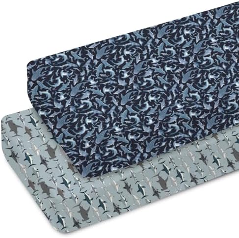 Blue Sharks Crib Sheets 2 Pack Navy Sea Shark Pattern Soft Fitted