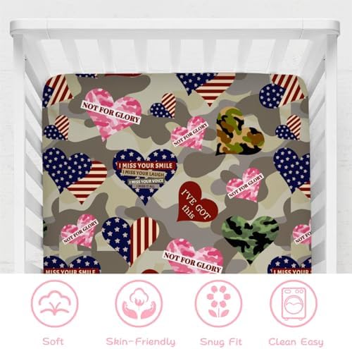 Camouflage Hearts Crib Sheet 52x28 July 4th Independence Day