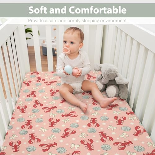 Red Coastal Lobsters Baby Crib Sheets 28x52 Inches 1