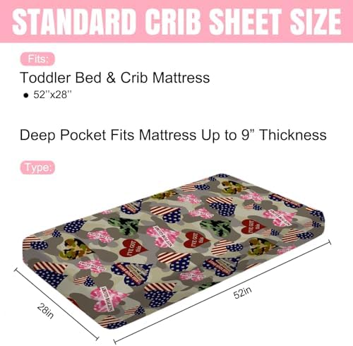 Camouflage Hearts Crib Sheet 52x28 July 4th Independence Day