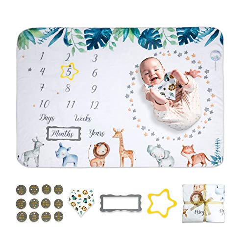 Baby Monthly Milestone Blanket - 55x40 Inches Soft Fleece