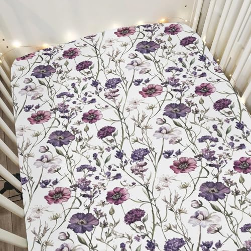 Vintage Purple Flowers Crib Sheet 52x28 Inch