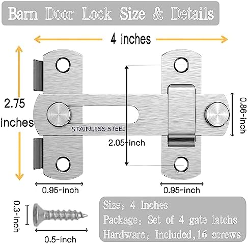 ZEECER 4-Pack Stainless Steel Gate Latch Locks