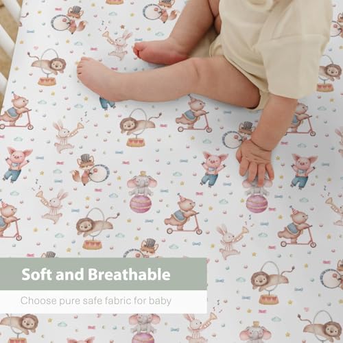 Watercolor Circus Animals Crib Sheets 52x28