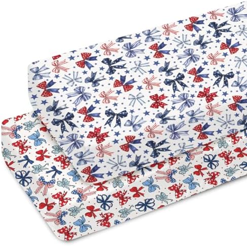 Patriotic Bows Stars Crib Sheets for Boy Girl 52x28 Inch 2 Pack