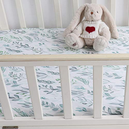 DILIMI Ultra-Soft Green Leaf Crib Sheet Set