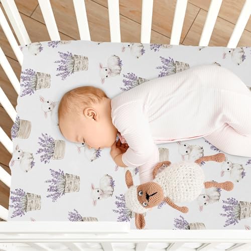MNSRUU Crib Sheets for Boys Girls Lavender Pattern Breathable Fitted Sheet