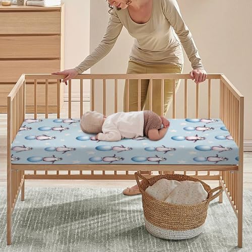 Cute Baby Penguins Stars Crib Sheet 52x28