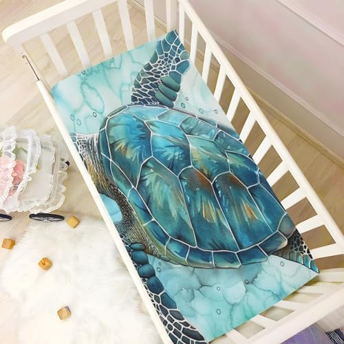 SUABO Sea Turtle Crib Sheets Stretchy Portable Sheets for Baby Toddler
