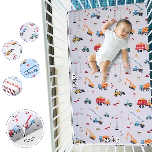 VitalCozy 4 Pcs Construction Truck Crib Sheet Set