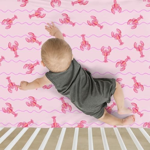 Pink Lobster Bows Stripe Crib Sheets for Boy Girl 52x28 Inch