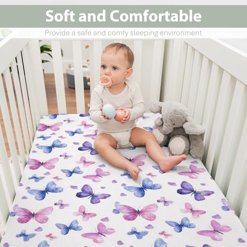 Purple Pink Butterflies Crib Sheets for Boy Girl 52x28