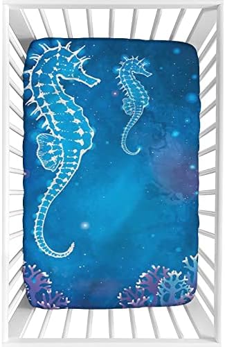 XISUNYA Decorative Crib Sheet Set 28x52x8 Pipefish Sea Creatures Print