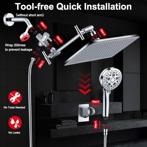 BSTKEECL 14 High Pressure Rain Shower Head Combo with Handheld and Adjustable Arm