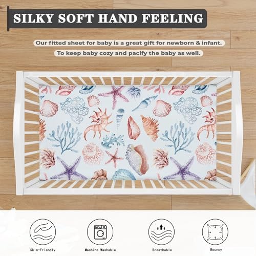 Watercolor Seashells Fitted Crib Sheet 28x52