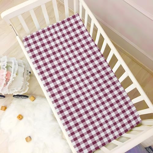 MNSRUU Crib Sheets for Boys Girls Maroon Gingham Pattern 1