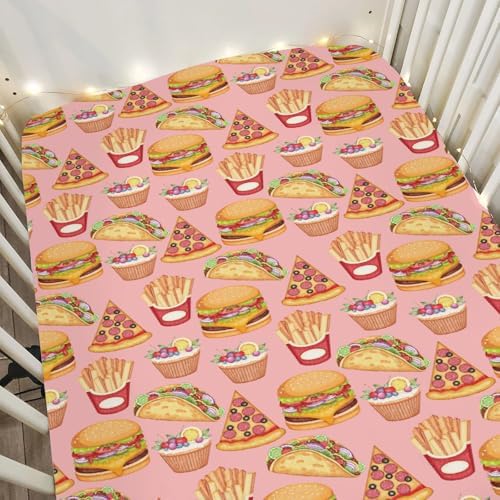 Fun Burger Pizza Crib Sheet 52x28 Fitted Set