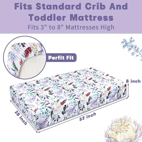 HNHUAMING Ultra Soft Crib Sheets with Purple Floral Design