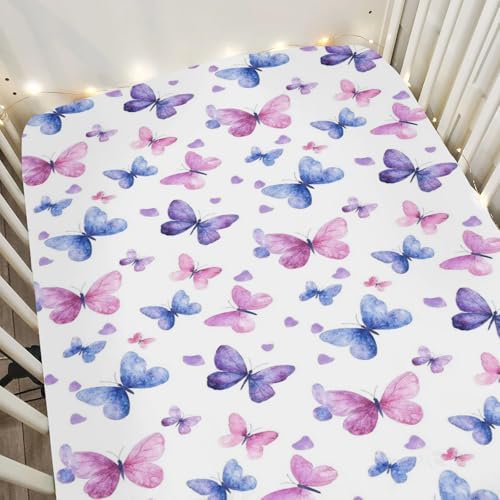 Purple Pink Butterflies Crib Sheets for Boy Girl 52x28