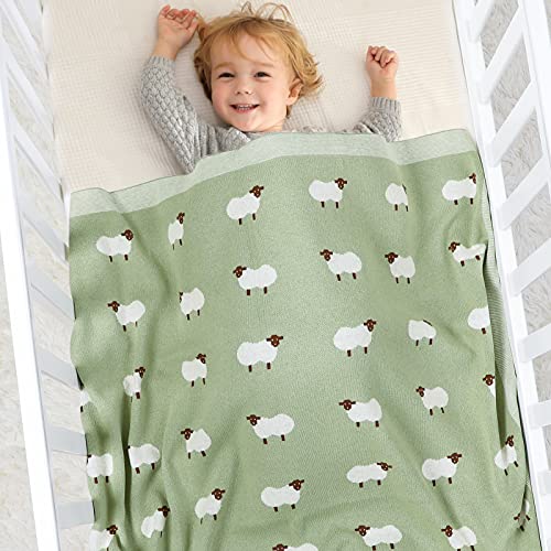 Mimixiong Cute Sheep Baby Blanket 100 Cotton 30x40 Inches Light Green