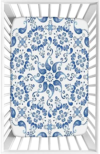 XISUNYA Mandala Crib Sheet Set Blue White 1