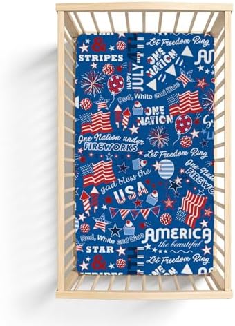 Blue Patriotic 4th of July Quote Crib Sheets