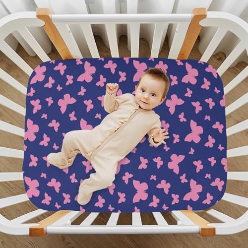 Gbjiemia Navy Butterfly Crib Sheets for Baby Boys Girls