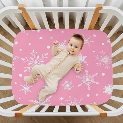Caikeny Fitted Crib Sheet with Snowflake Glitter Design