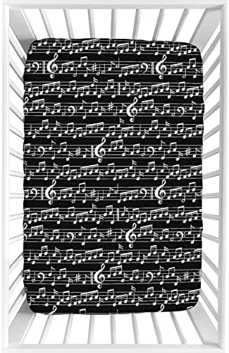 XISUNYA Black Music Print Crib Sheet Set