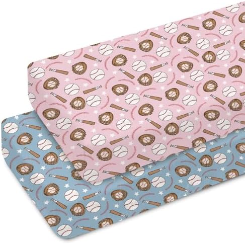 Pink Blue Baseball Crib Sheets 2 Pack