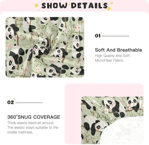 MNSRUU Crib Sheets for Boys Girls Panda Flowers Breathable Fitted Playard Bedding