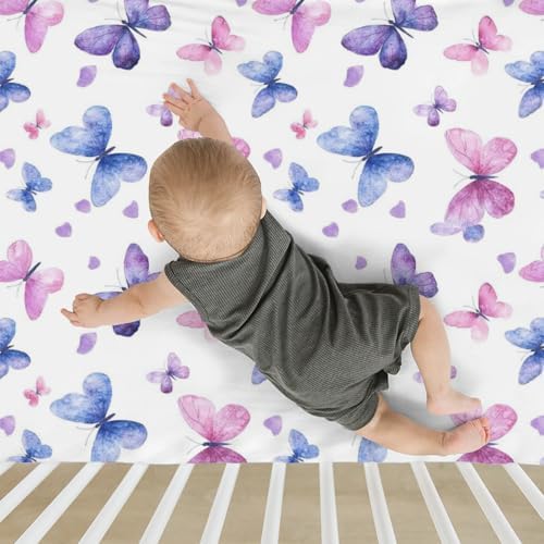 Purple Pink Butterflies Crib Sheets for Boy Girl 52x28