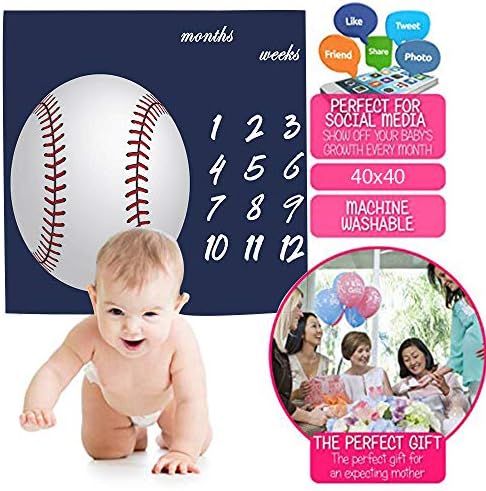 F-FUN SOUL Baseball Theme Growth Tracker Blanket 48x40in