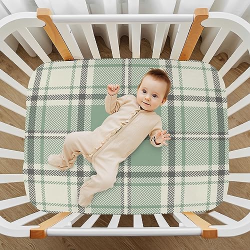 Caikeny Fitted Crib Sheet Plaid Spring Sage Green Grey