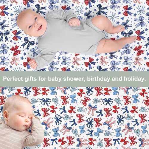 Patriotic Bows Stars Crib Sheets for Boy Girl 52x28 Inch 2 Pack