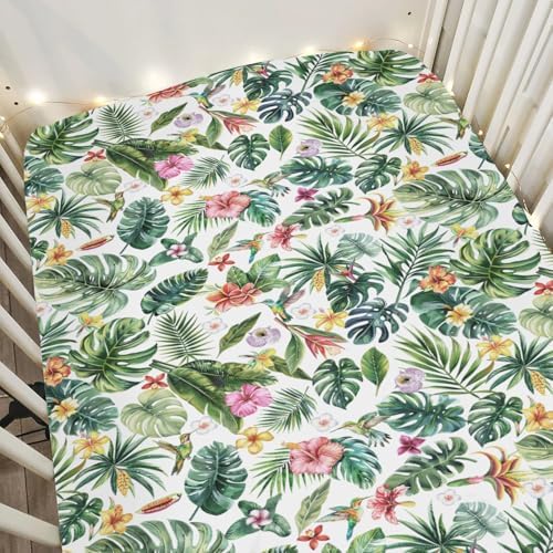 Tropical Flower Leaves Hummingbirds Crib Sheets 52x28