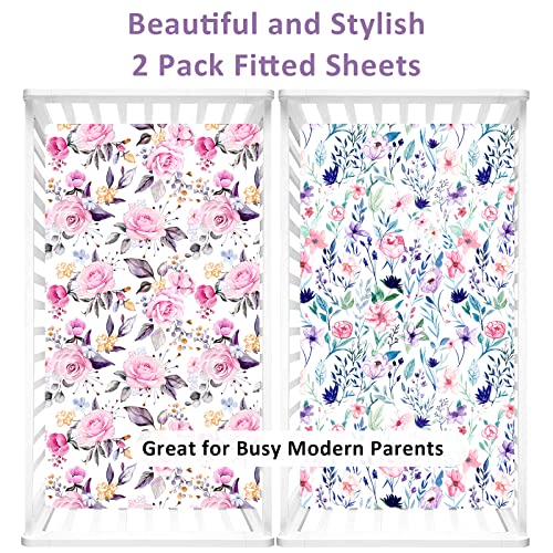 Floral Crib Sheets for Baby Girls 2 Pack
