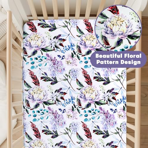 HNHUAMING Ultra Soft Crib Sheets with Purple Floral Design