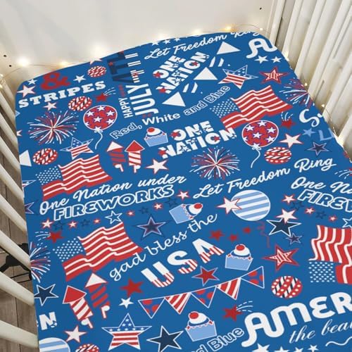 Blue Patriotic 4th of July Quote Crib Sheets